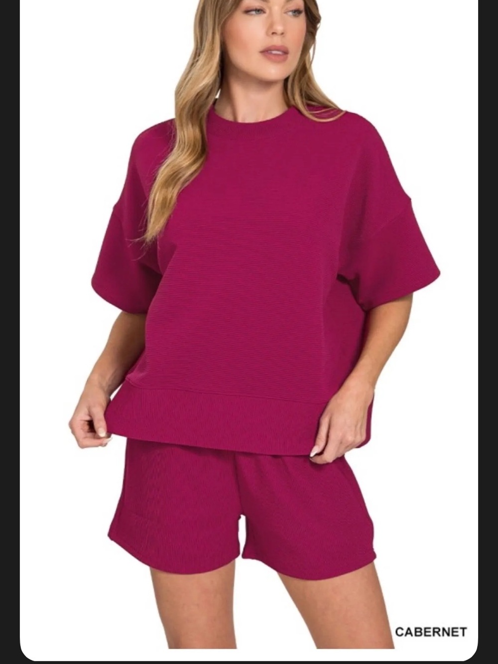 Casual ribbed Two-Piece Short Set in Cabernet